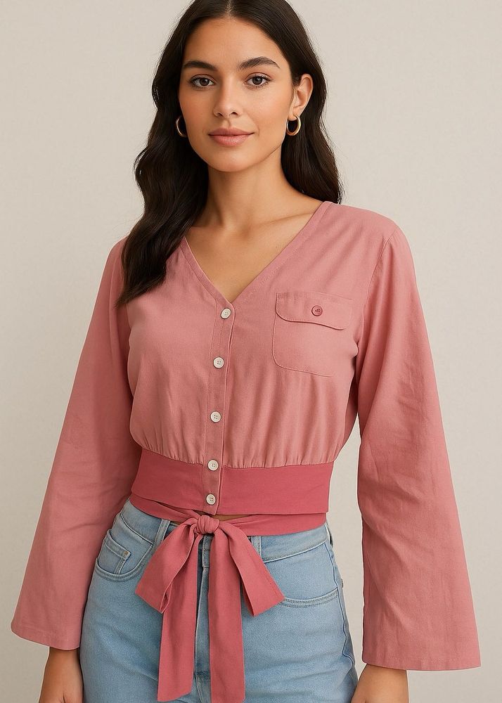 SHEIN Pink Wrap Tie Top