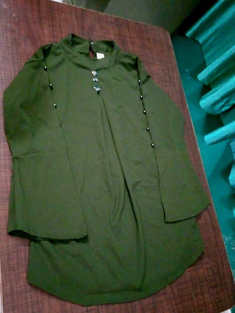 Stylish Olive Green Bell Sleeve Tunic Top