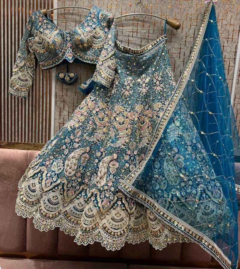 Stunning Teal Embroidered Lehenga Set
