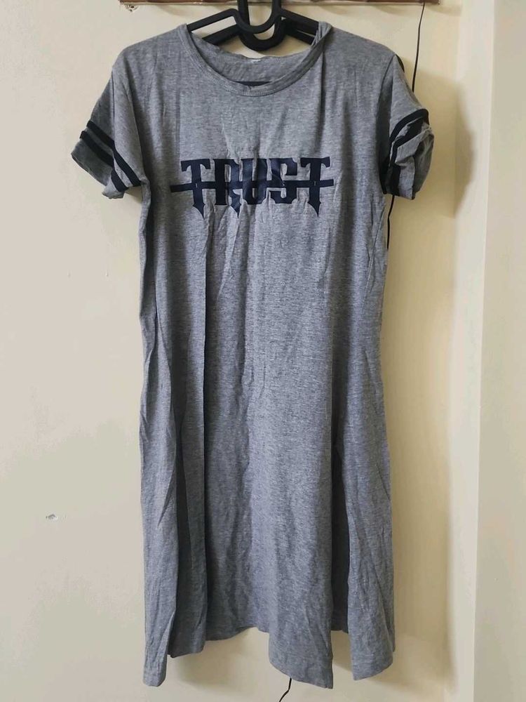 Grey T-shirt Dress with "Trust" Print