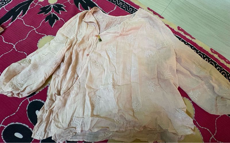 delicate embroided chinese cotton top pink