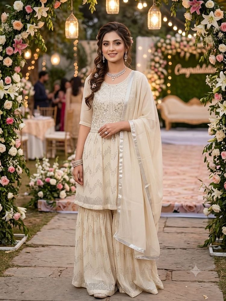 Elegant Cream Sharara Set
