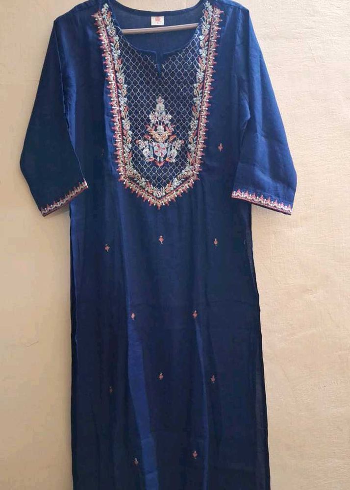 New Embroidered Navy Blue Kurta