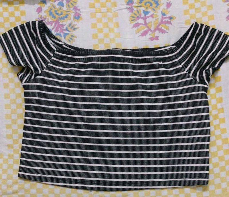 Striped Off-Shoulder Crop Top