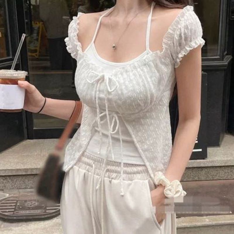 Y2K Ivory Sheer Overlay Dream Top