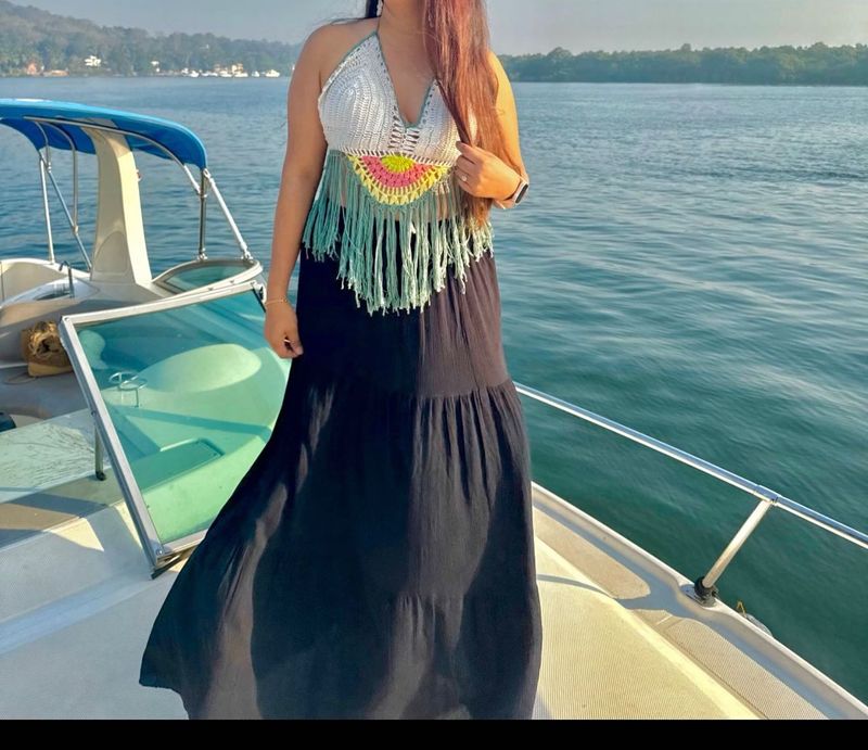 Boho Crochet Halter Top with Fringe