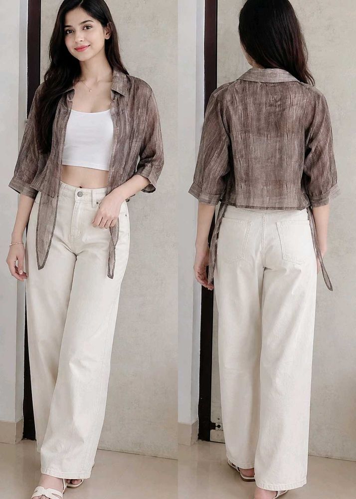 Sheer Striped Collared Shirt