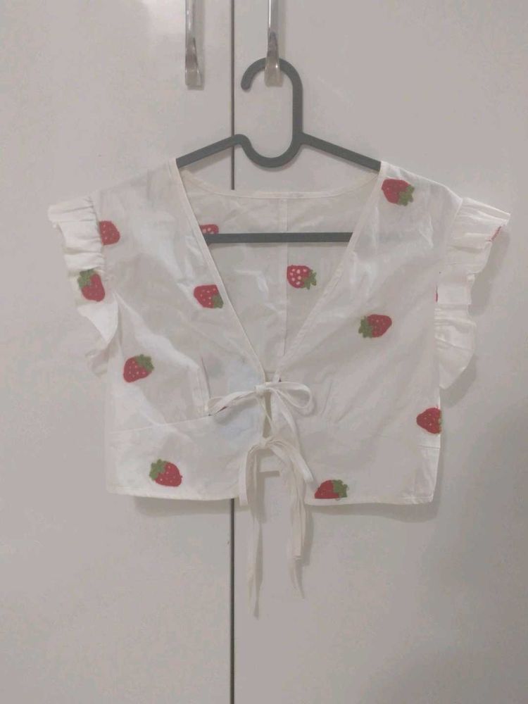 Cute Strawberry Print Korean Crop Top