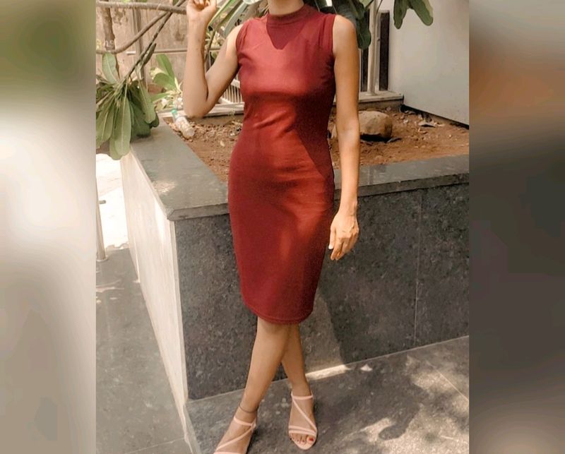 Women Maroon Bodycon Dress