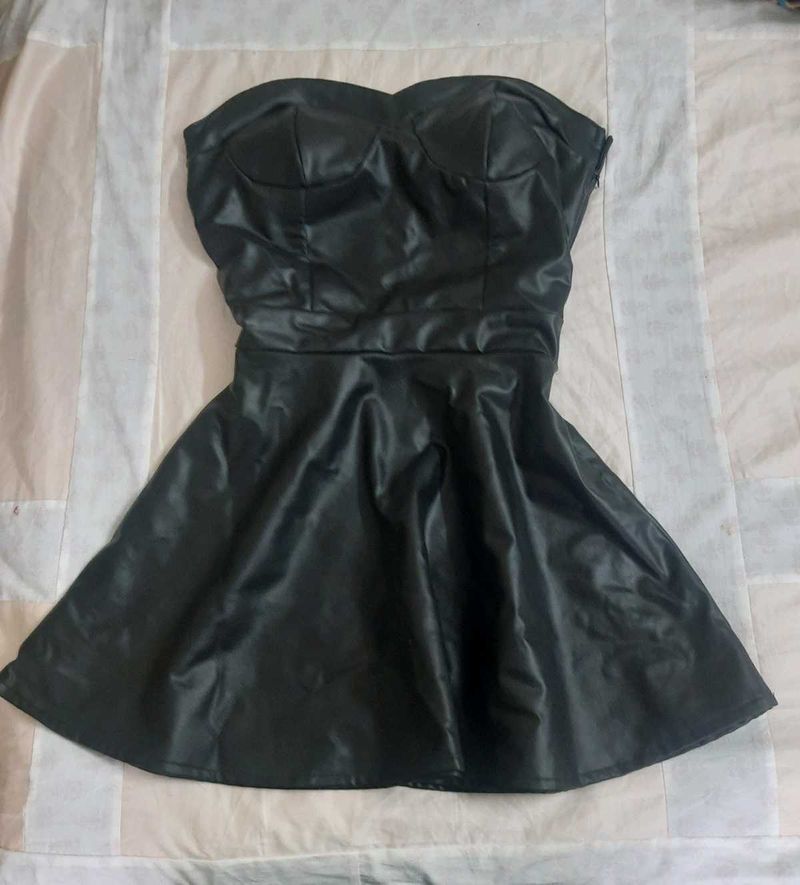 Black faux leather tube dress