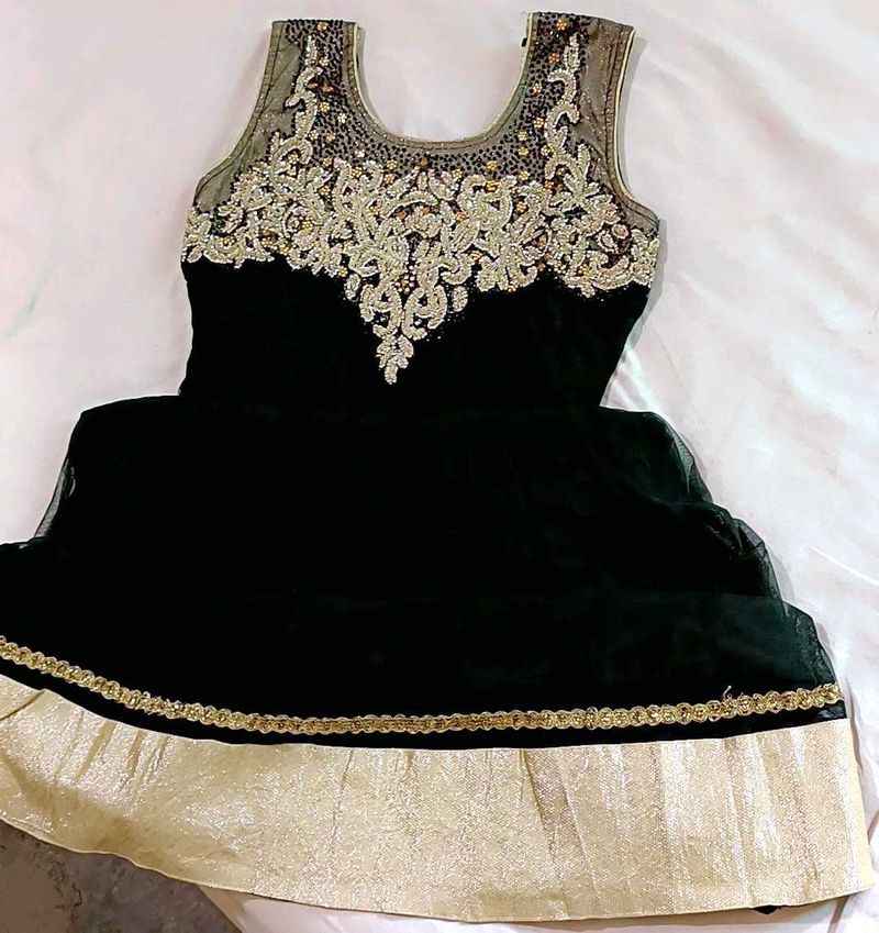 🖤 Elegant Black &amp; Gold Partywear Anarkali Dress