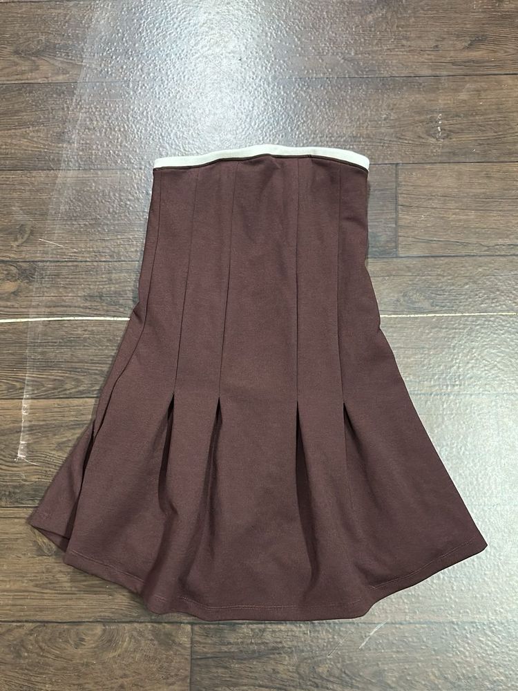 Brown Pleated Mini Skirt