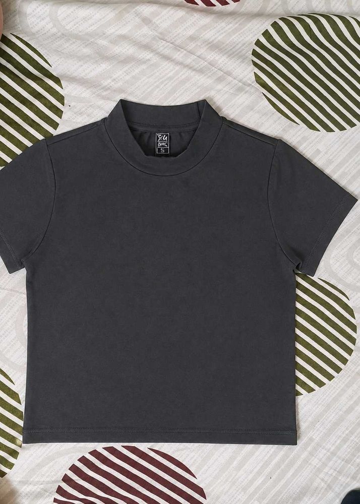 Dark Grey Mock Neck T-Shirt