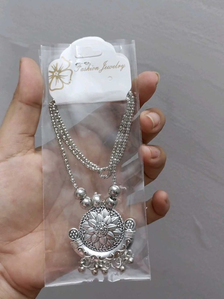 Boho Silver Oxidized Necklace