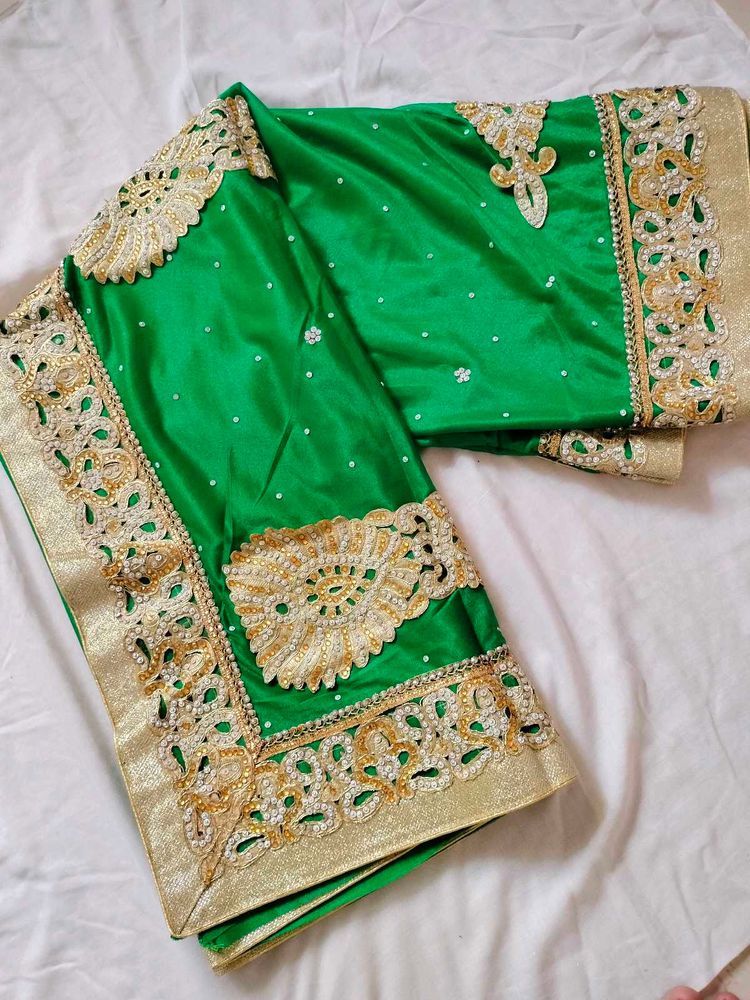 Green &amp; Gold Embroidered Saree