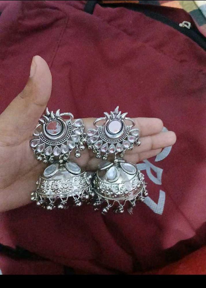 Oxidized Silver Jhumka Earrings