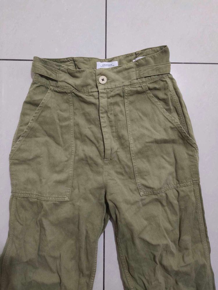 Zara Woman Olive Linen Blend Pants 💚