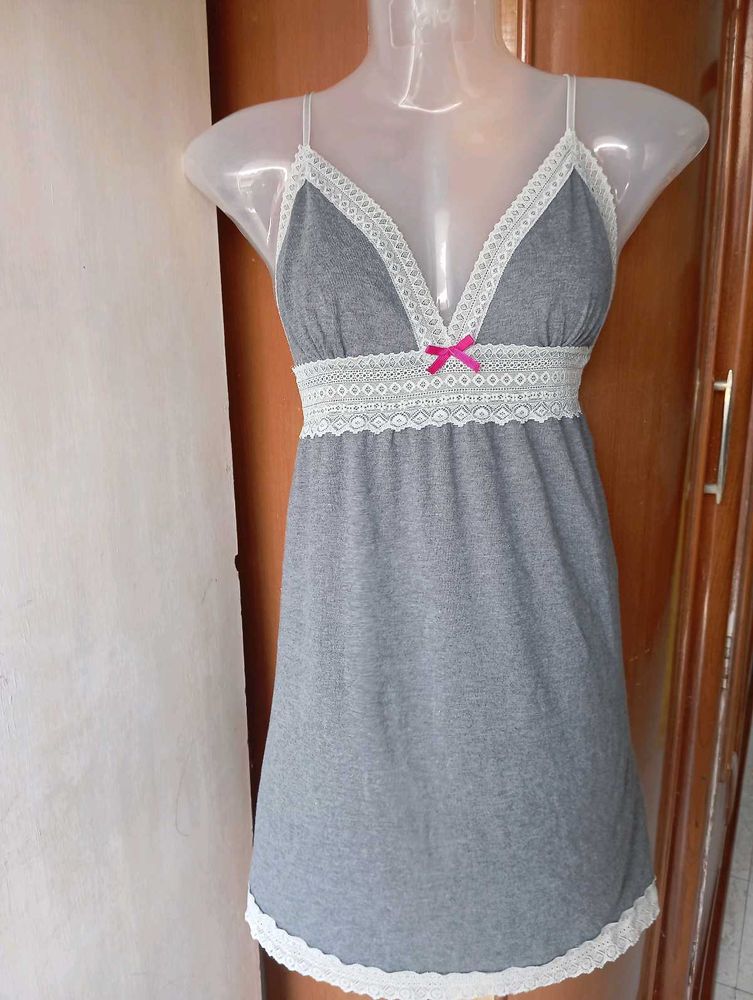 Cute Grey Nightgown with Lace Trim