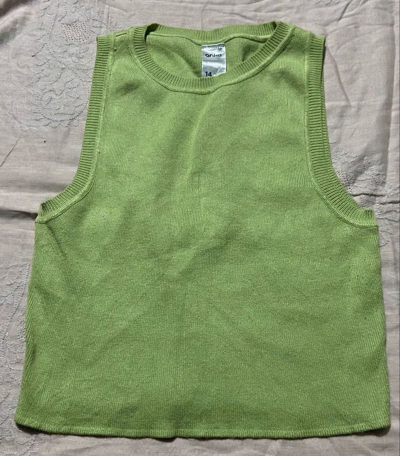 Green Sleeveless Knit Tank Top