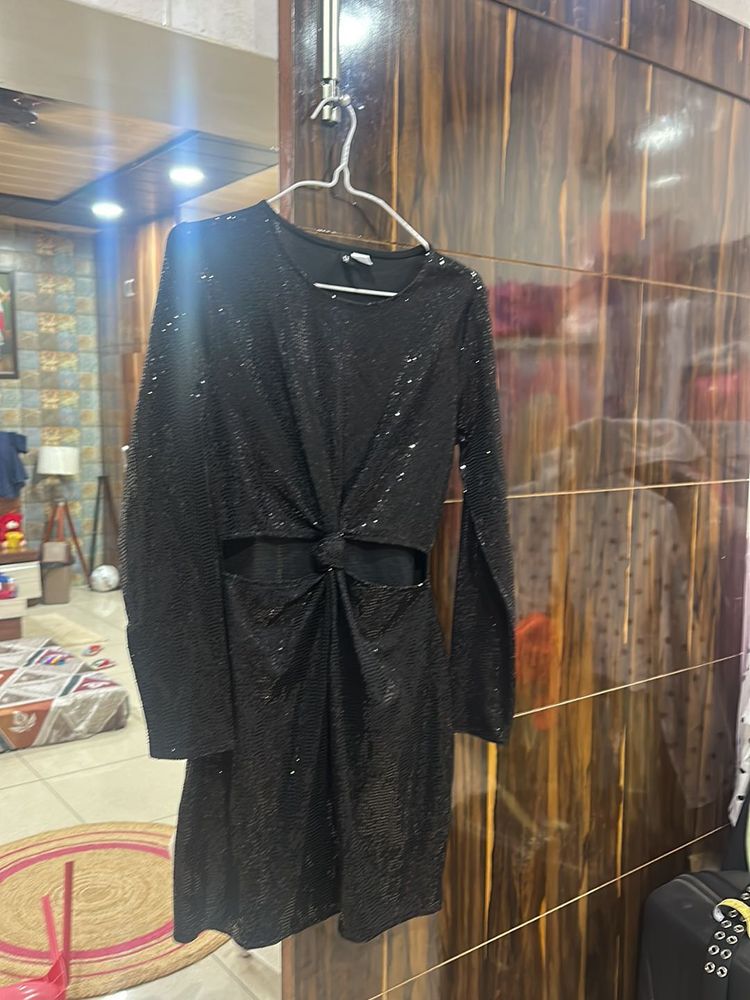 Sparkly Black Cut-Out Mini Dress