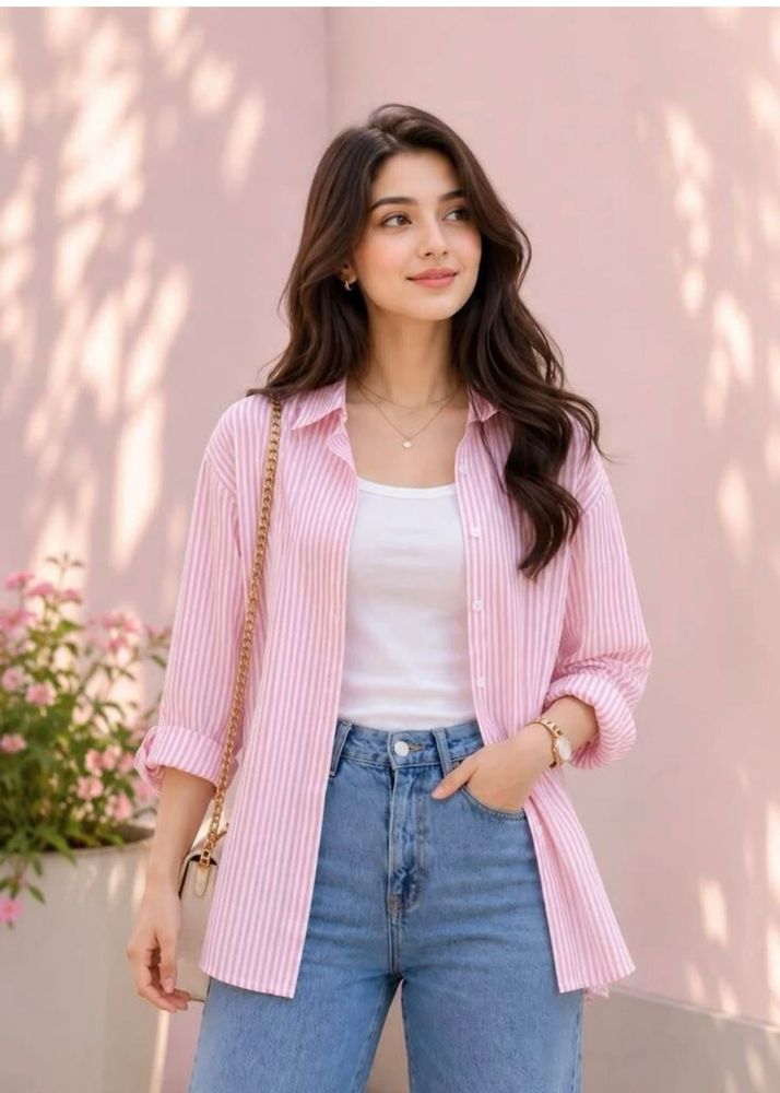 Chic Pink Striped Oversized Shirt