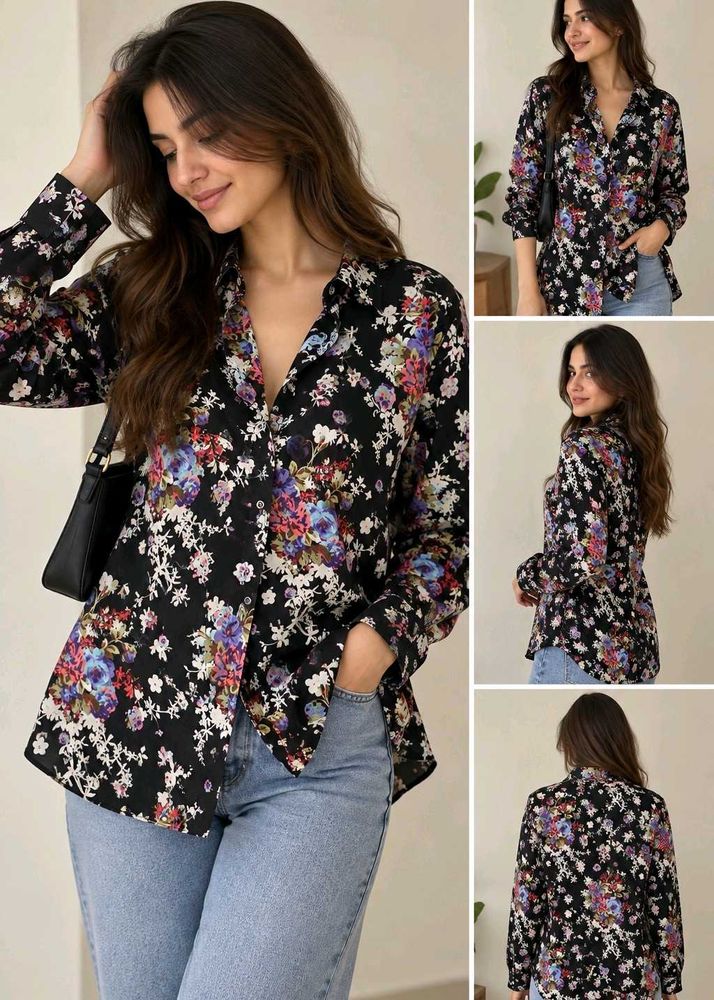 Chic Floral Print Button-Up Shirt