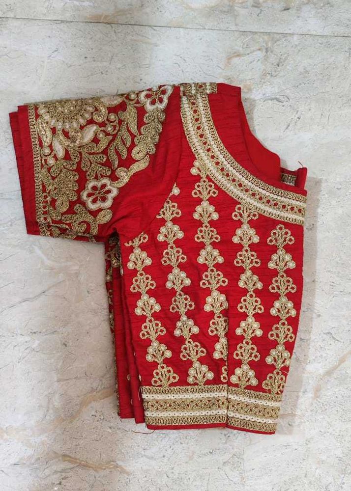Size adjustable Red Embroidered Blouse