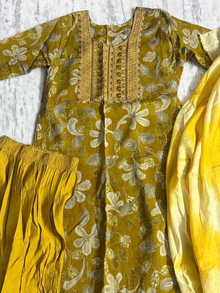 Yellow Floral Kurta Set with Dupatta