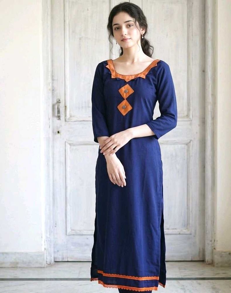Elegant Navy Blue Kurta with Orange Accents