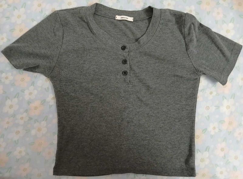 Grey Henley Crop Top
