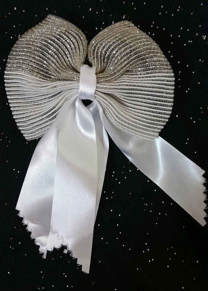 Elegant Silver &amp; White Bow