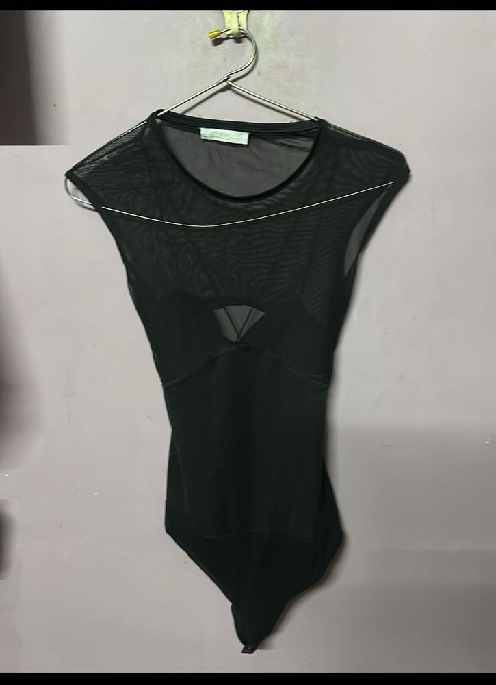 Black Mesh Bodysuit Top