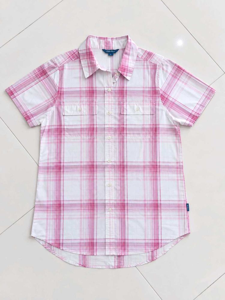 Eddie Bauer Pink and White Plaid Shirt