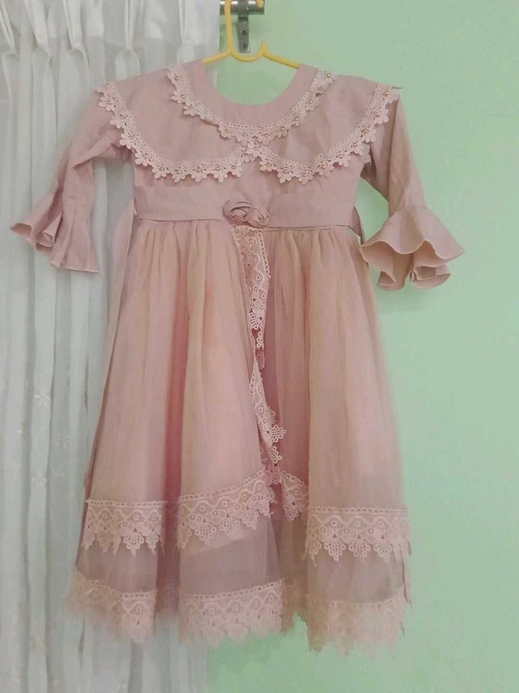 Elegant Pink Lace Gown for Girls.length 34 inch.ch