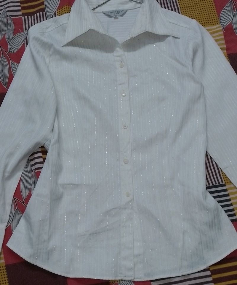 Korean Sparkly White Corporate Core Button Up