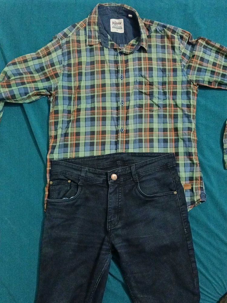 Men's Plaid Shirt and Jeans Combo