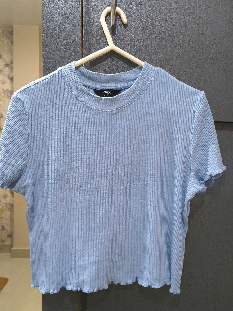 Cute Blue Ribbed knit Crop Top