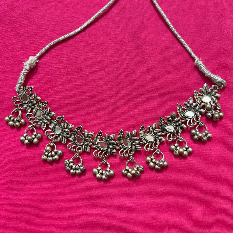 Boho Oxidized Silver Peacock Necklace