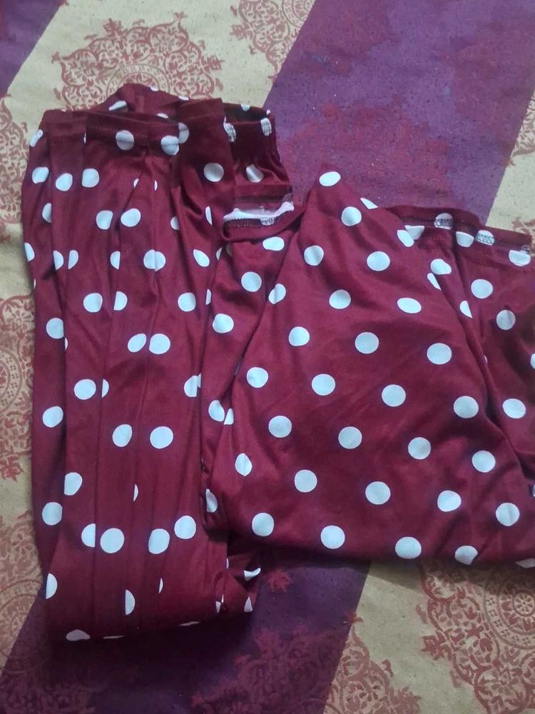 Maroon Polka Dot Pyjama Set