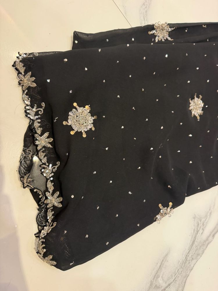 Elegant Black Embellished Saree