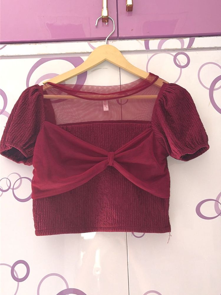 Chic Mesh Bow Crop Top