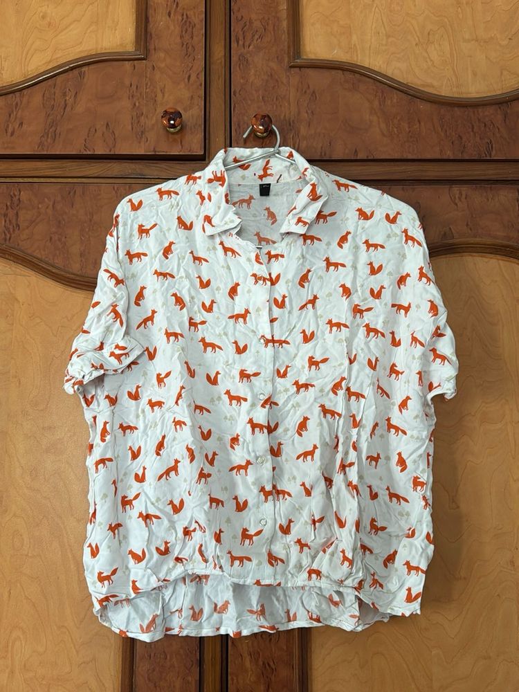 Fox Print Button-Up Shirt
