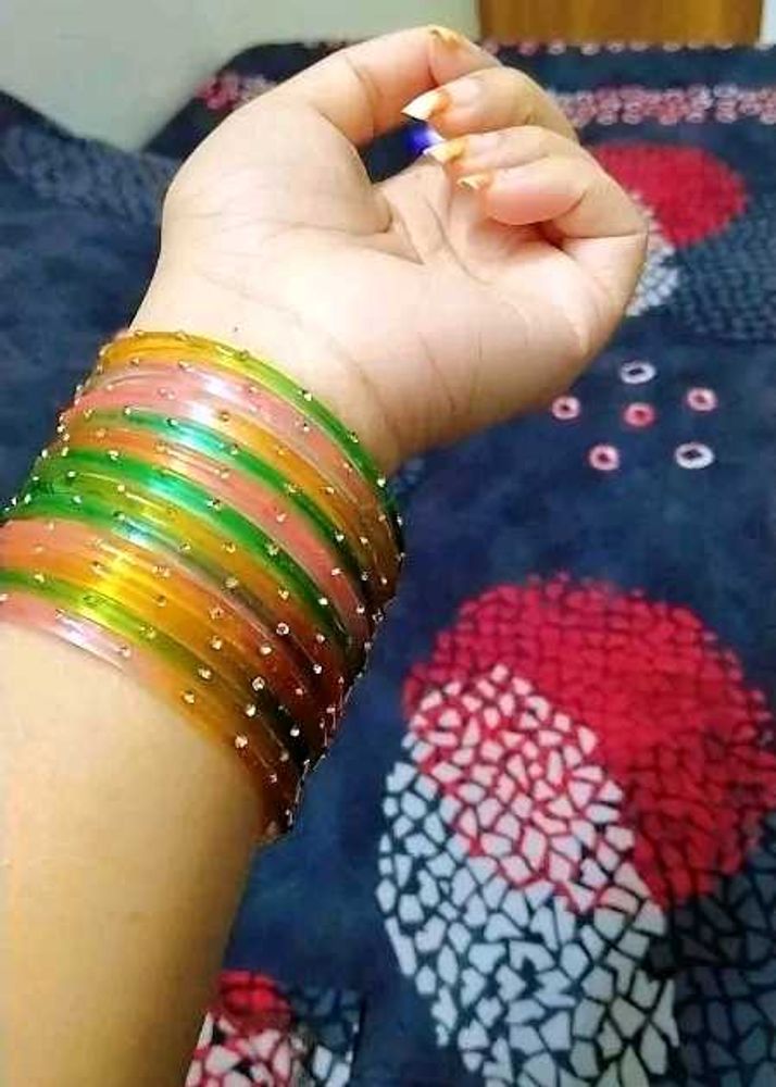 Vibrant Glass Bangles with Studded Details