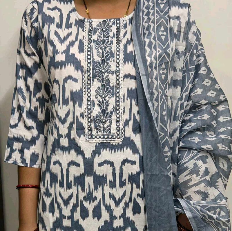 Stylish Cotton Kurta Set with Dupatta