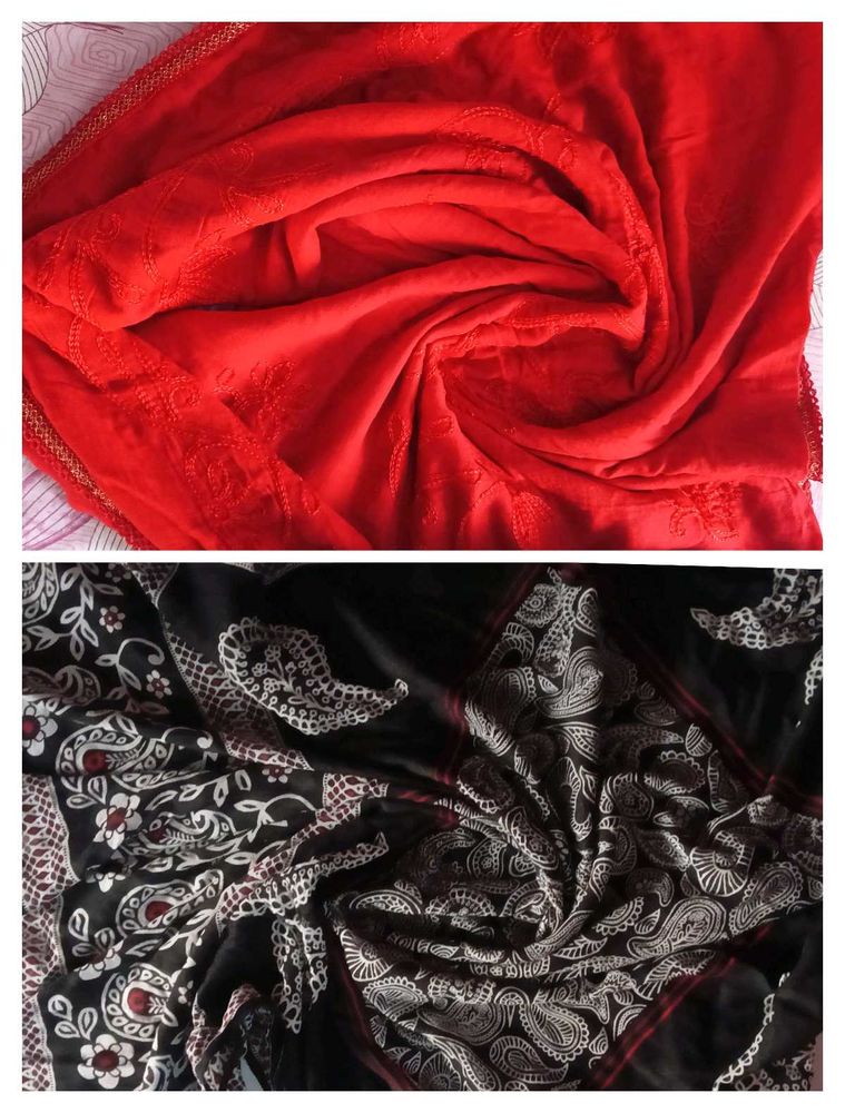 Vibrant Red &amp; Black Paisley Dupatta Set