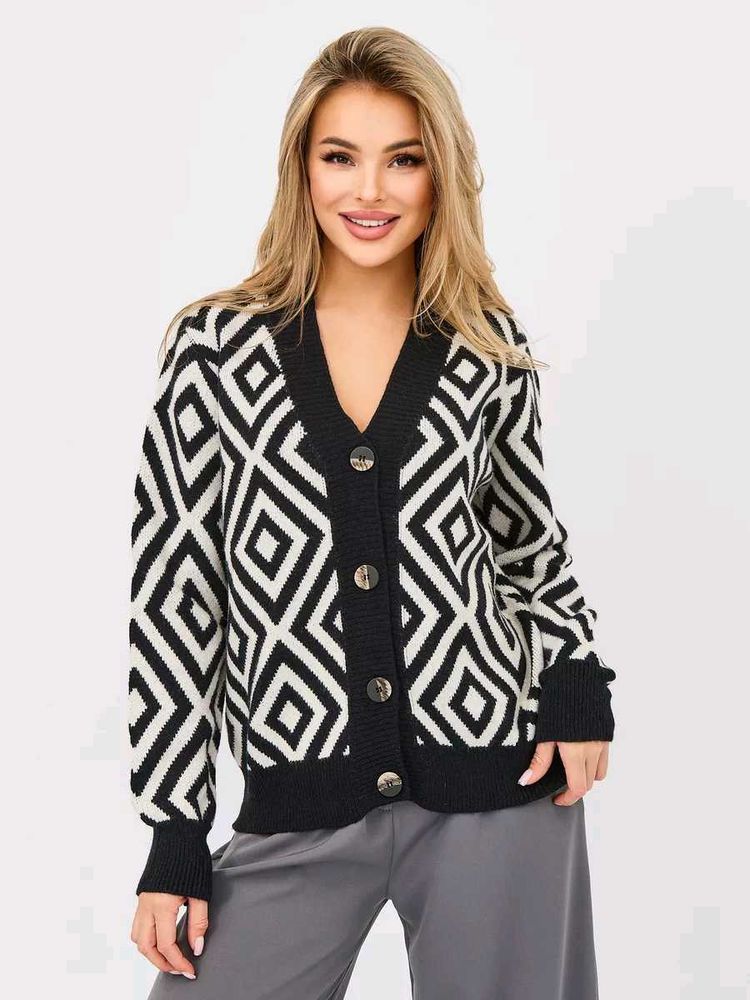 Geometric Print Button-Up Cardigan
