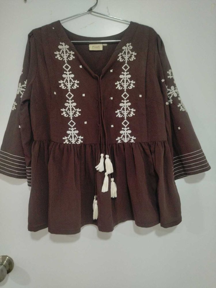 Boho Embroidered Peplum Top