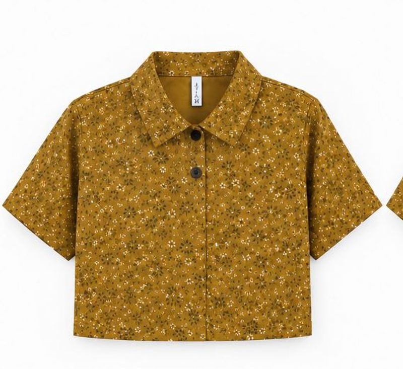 Mustard Floral Print Collared Top
