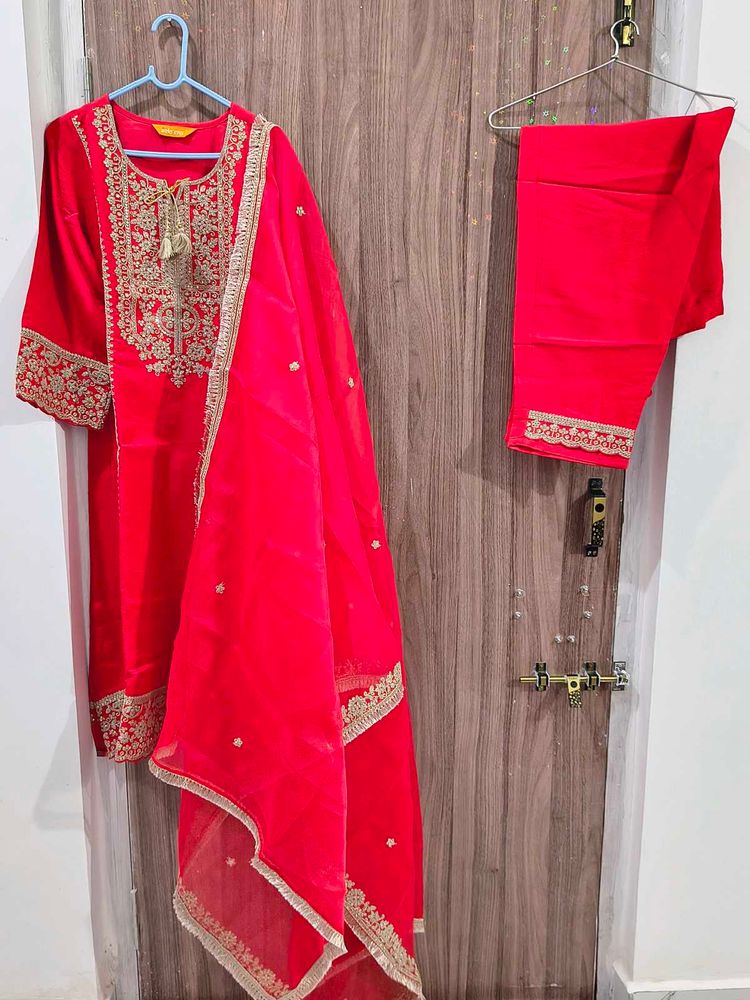 Beautiful Orange Embroidered Kurta Set