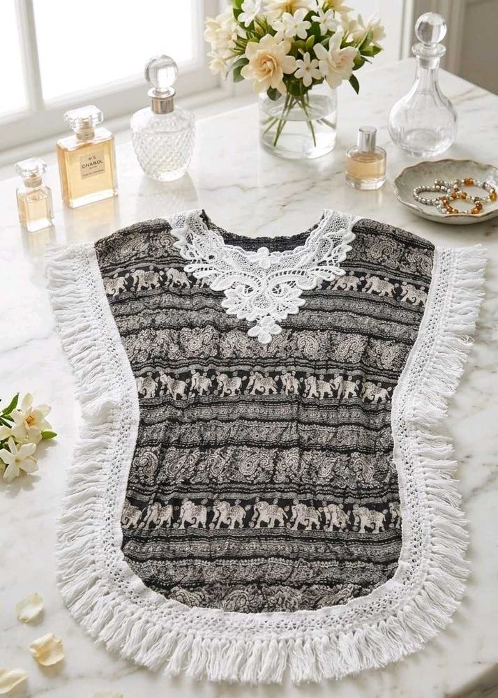 Boho Elephant Print Tunic with Fringe✨🥰